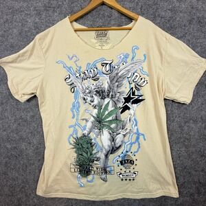 Fresh Laundry T-Shirt Mens 3XL Y2K Stay Trippy Cherub Weed‎ Graphic Raw Neck Tee